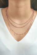 GÜMÜŞ ROSE RENK ÜÇ ZİNCİRLİ ZİRKON TAŞLI KOLYE
