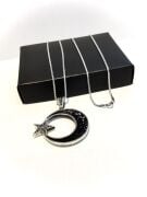 GÜMÜŞ AY YILDIZ SİYAH ZİRKON TAŞLI ERKEK KOLYE