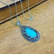 GÜMÜŞ MARKAZİT VE TURKUAZ TAŞLI DAMLA KOLYE