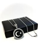 GÜMÜŞ AY YILDIZ SİYAH ZİRKON TAŞLI ERKEK KOLYE