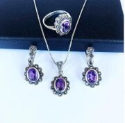 GÜMÜŞ MARKAZİT VE AMETİST TAŞLI SET