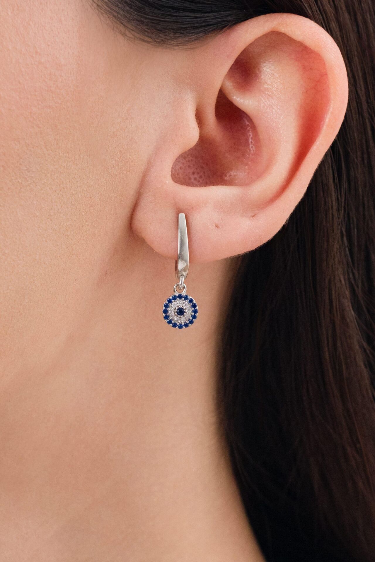 GÜMÜŞ 7.5 MM NAZAR BONCUKLU BONCUĞU GÖZ KÜPE