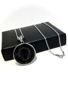 Gümüş Aslan Kafası Kabartmalı Siyah Zirkon Taşlı Erkek Kolye