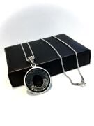 Gümüş Aslan Kral Taçlı Kabartmalı Siyah Zirkon Taşlı Erkek Kolye