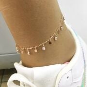 925 AYAR GÜMÜŞ ROSE BRONZ RENK ZİRKON TAŞLI DAMLA PULLU HALHAL