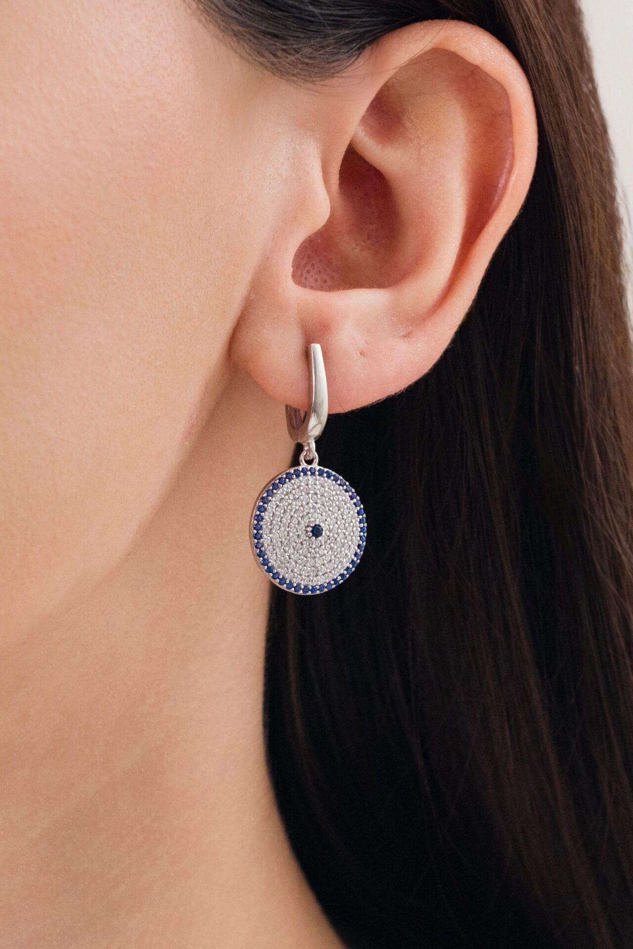 GÜMÜŞ 17 MM NAZAR BONCUKLU BONCUĞU GÖZ KÜPE