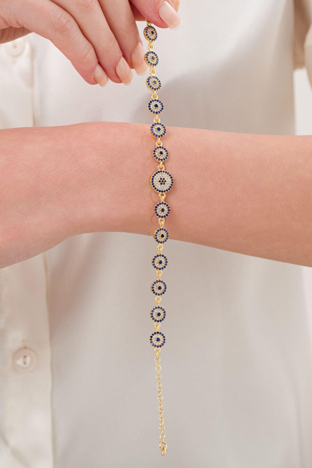 Gümüş Altın Gold Kaplama Mavi Nazar Boncuklu Boncuğu Su Yolu Göz Bileklik