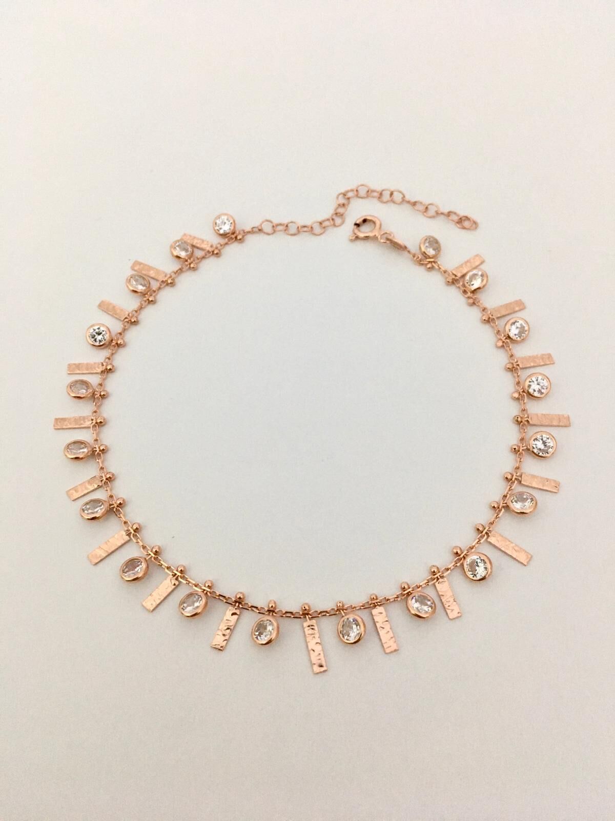 GÜMÜŞ ROSE ZİRKON TAŞLI ÇUBUKLU HALHAL