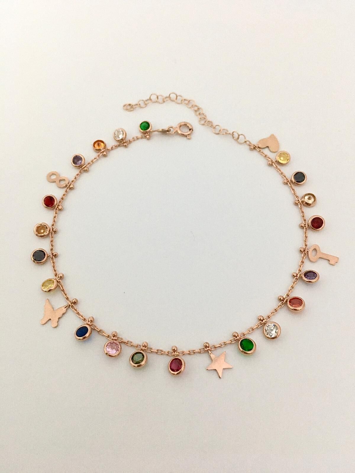 GÜMÜŞ ROSE ZİRKON RENKLİ TAŞLI ŞANS HALHALI