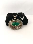 GÜMÜŞ TELKARİ KÖK ZÜMRÜT OVAL KOLYE