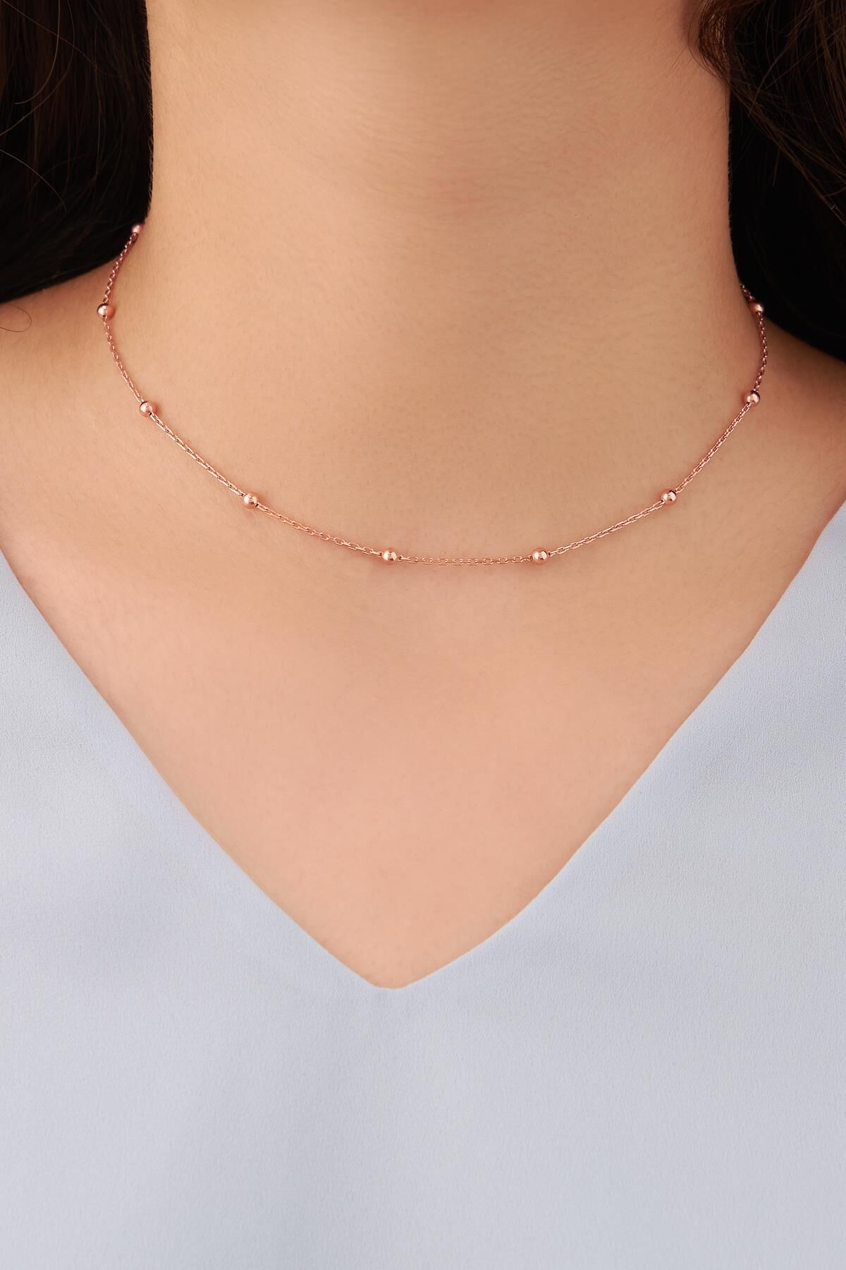GÜMÜŞ TOPLU ZİNCİR MODEL DORİKA TASMA KOLYE ROSE BRONZ