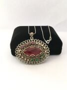 GÜMÜŞ TELKARİ  KÖK YAKUT TAŞLI KIRMIZI KOLYE