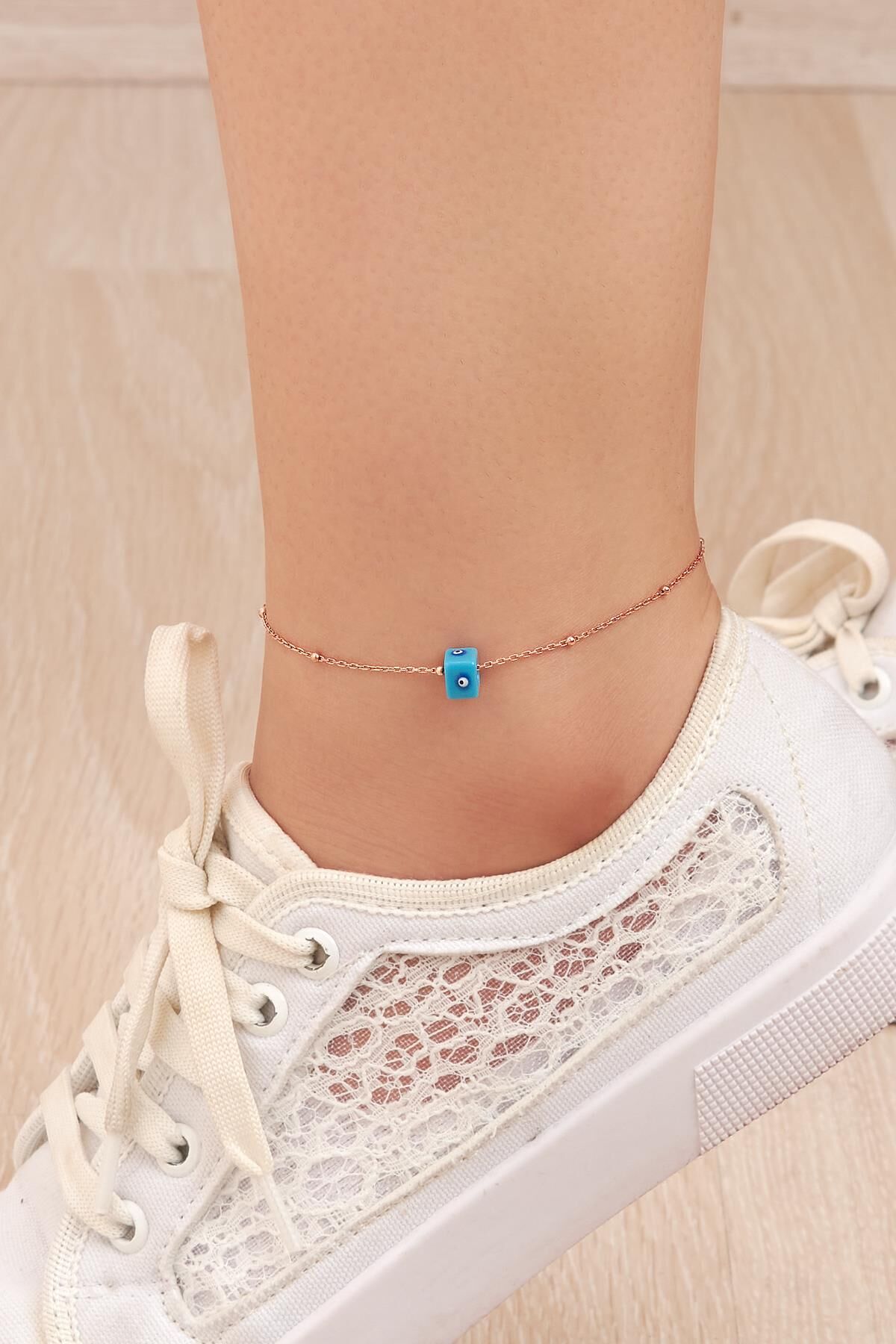 TOPLU MODEL MAVİ NAZARLIK ROSE GÜMÜŞ ALTIN KAPLAMA DORİKA ZİNCİR HALHAL ROSE BRONZ