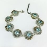 GÜMÜŞ TELKARİ AÇIK TURKUAZ TAŞLI VAV HARFLİ BİLEKLİK