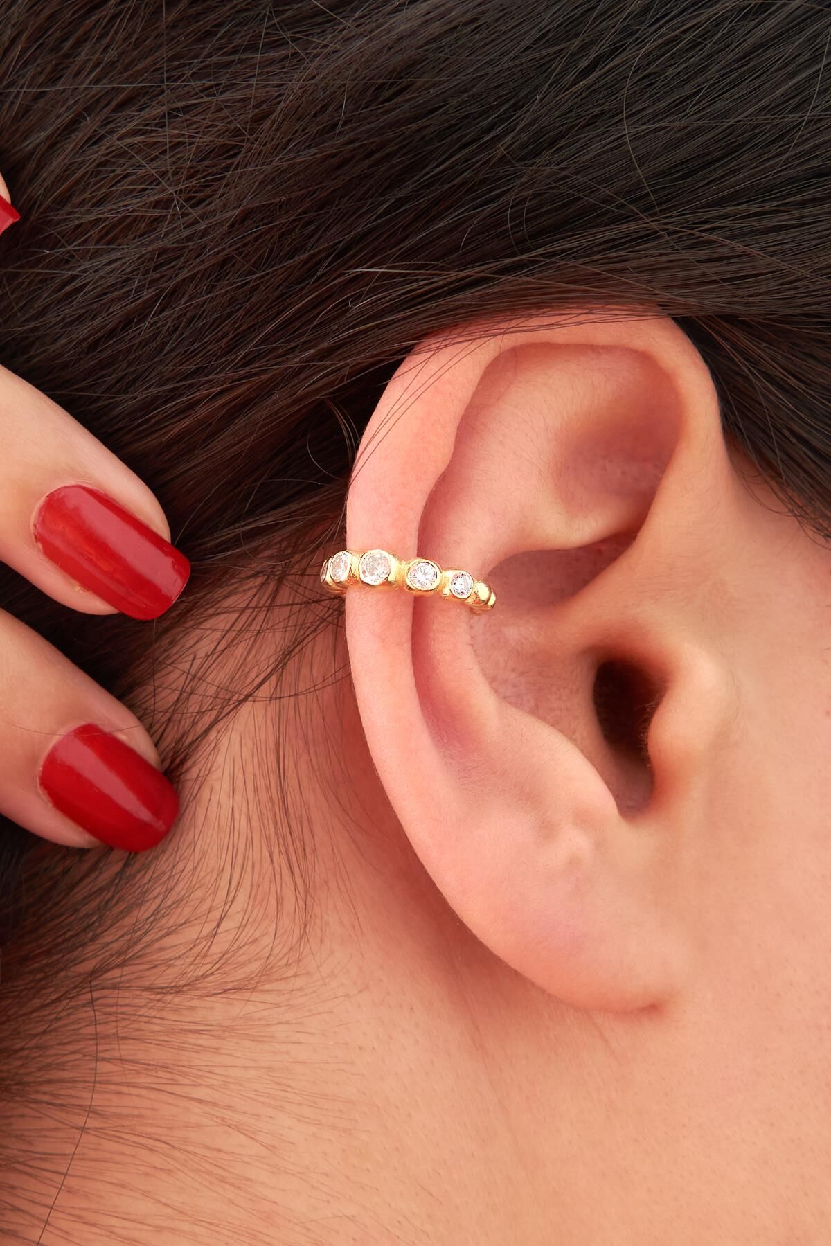 GÜMÜŞ ALTIN KAPLAMA ZİRKON TAŞLI KIKIRDAK KÜPE