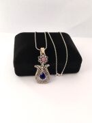 GÜMÜŞ TELKARİ LALE KÖK SAFİR LACİVERT RENKLİ KOLYE