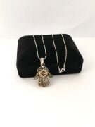 GÜMÜŞ TELKARİ FATMA ANA ELİ AY YILDIZ KOLYE