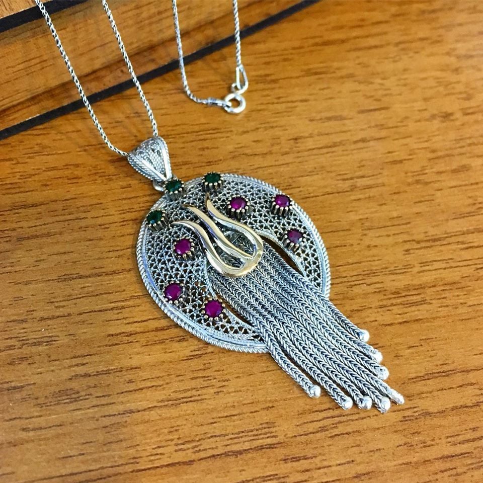 GÜMÜŞ TELKARİ LALE SAÇAKLI KOLYE