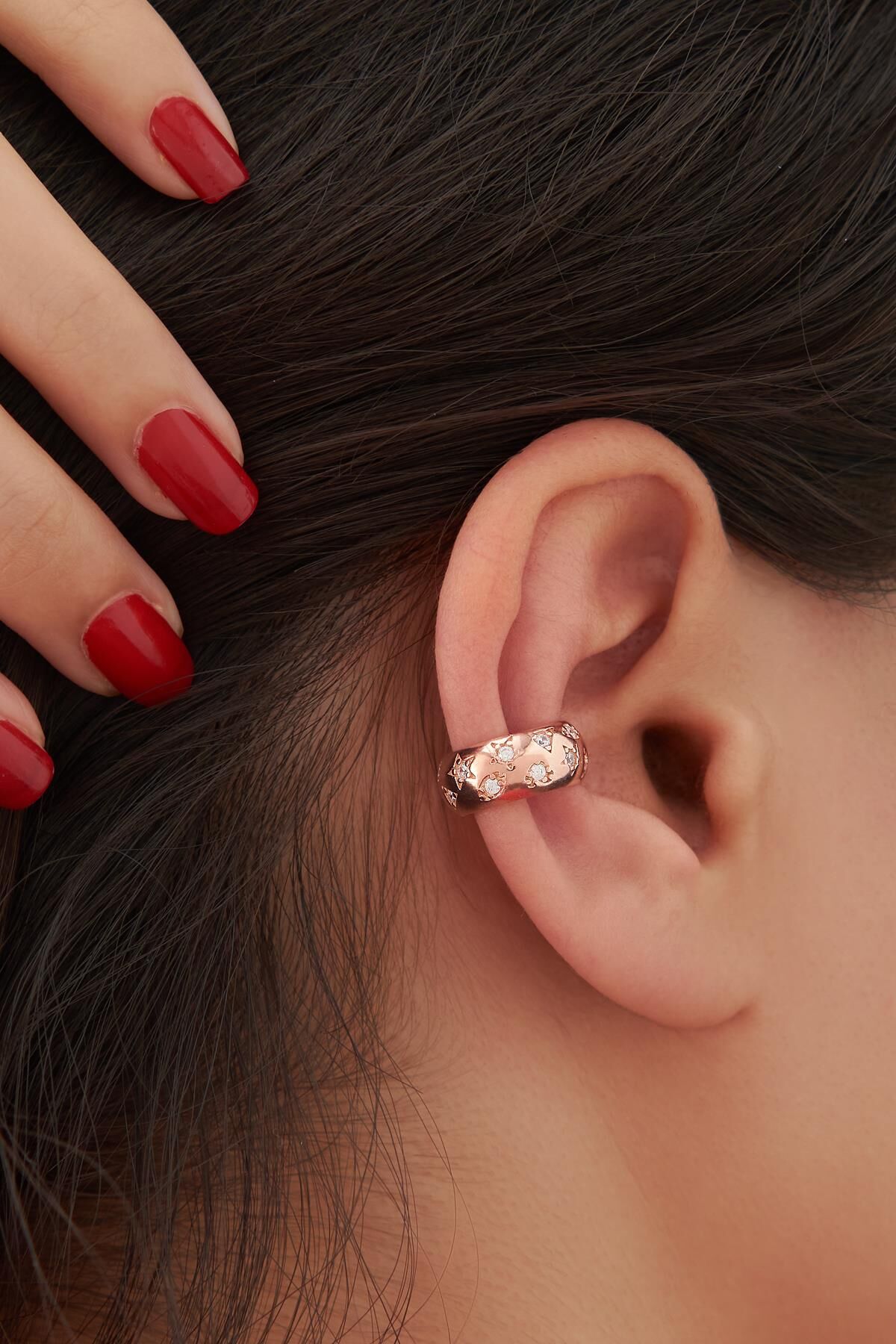 GÜMÜŞ ZİRKON TAŞLI ÜÇGEN YILDIZ GÜNEŞ KARE KALP DESENLİ HALKA KIKIRDAK KÜPE ROSE BRONZ