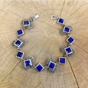 Gümüş Markazit ve Kök Safir Taşlı Bileklik