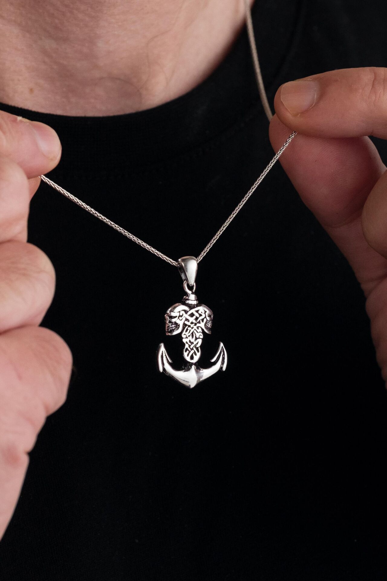 Gümüş Gemi Çapa Denizci Balıkçı Kuru Kafa Modeli Erkek Kolye