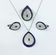 GÜMÜŞ NAZAR BONCUKLU DAMLA SET