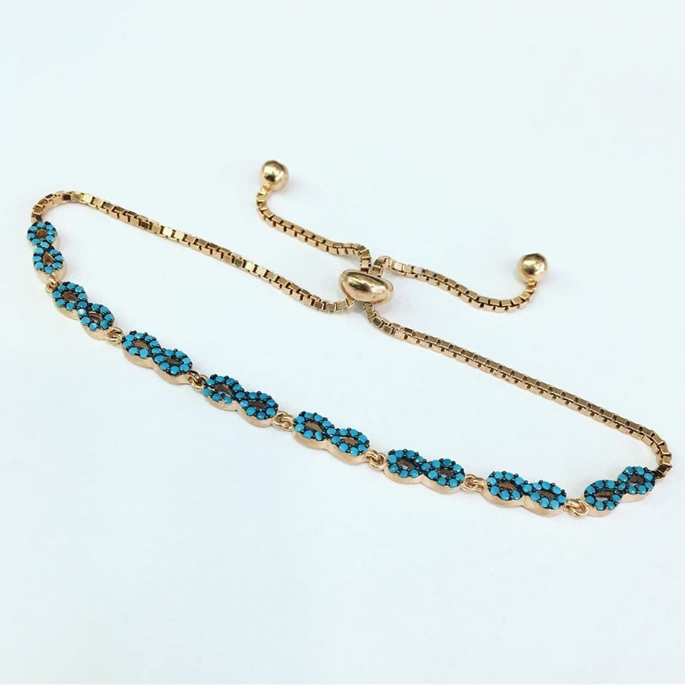 GÜMÜŞ ROSE TURKUAZ TAŞLI SONSUZLUK ASANSÖRLÜ BİLEKLİK