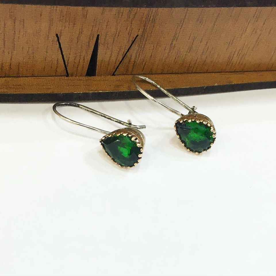 GÜMÜŞ ROSE YEŞİL ZİRKON TAŞLI DAMLA KÜPE