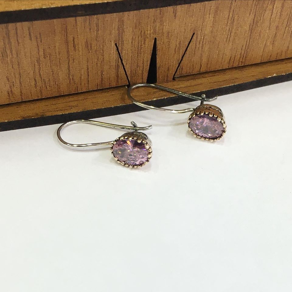 GÜMÜŞ PEMBE ZİRKON TAŞLI OVAL KÜPE