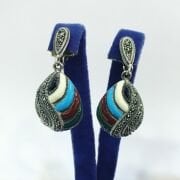 GÜMÜŞ MARKAZİT MİNE İŞLEMELİ DAMLA KÜPE