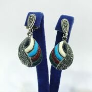 GÜMÜŞ MARKAZİT MİNE İŞLEMELİ DAMLA KÜPE