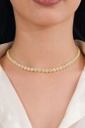 Gümüş Altın Gold Kaplama Beyaz Zirkon Taşlı Pırlanta Modeli Su Yolu Choker Tasma Kolye