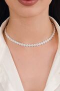 Gümüş Beyaz Zirkon Taşlı Pırlanta Modeli Su Yolu Choker Tasma Kolye