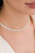 Gümüş Beyaz Zirkon Taşlı Pırlanta Modeli Su Yolu Choker Tasma Kolye