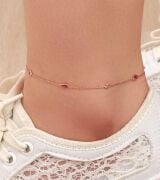 GÜMÜŞ ROSE KOYU PEMBE DAMLA ZİRKON TAŞLI HALHAL