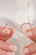20 mm Gümüş Rose Kaplama Çizgili Kalem İşlemeli Halka Küpe