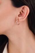 20 mm Gümüş Rose Kaplama Çizgili Kalem İşlemeli Halka Küpe