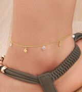 GÜMÜŞ ALTIN KAPLAMA ZİRKON TAŞLI YONCA SONSUZLUK KALP VE KELEBEK HALHAL