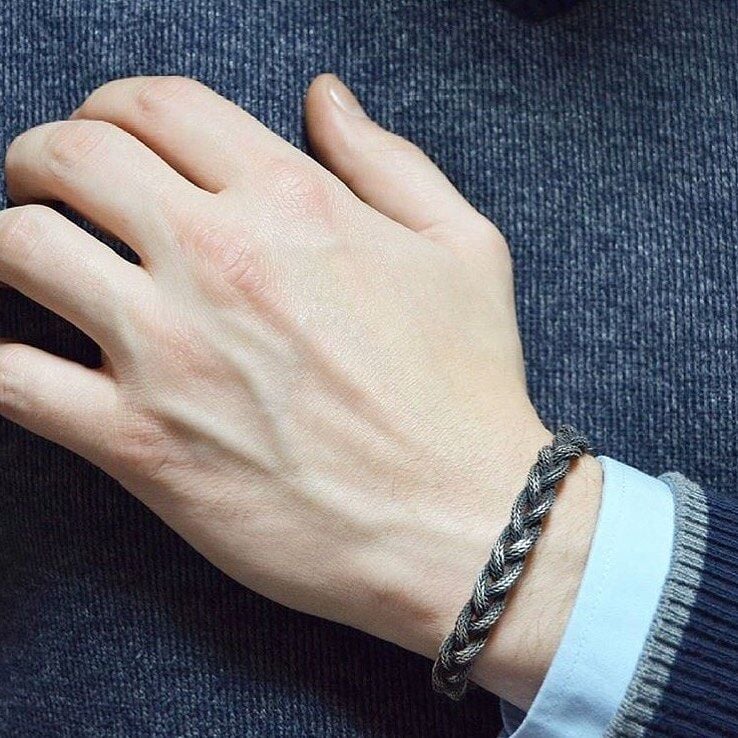 GÜMÜŞ KAZAZİYE HASIR ÖRGÜ ERKEK BİLEKLİK