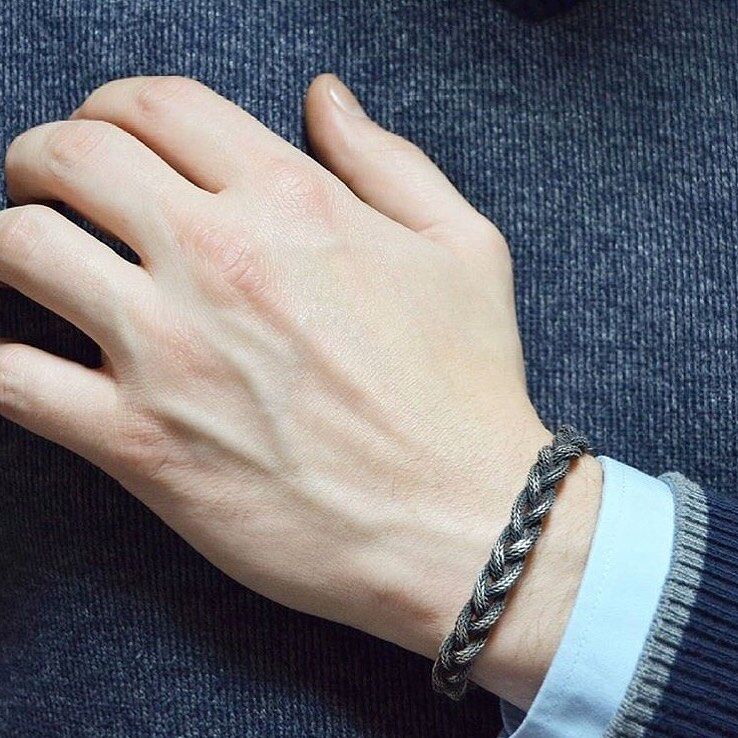 GÜMÜŞ KAZAZİYE HASIR ÖRGÜ ERKEK BİLEKLİK