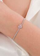 Gümüş Pembe ve Beyaz Zirkon Taşlı Kalp Kalpli Su Yolu Zincirli Bileklik