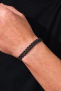 Erkek 10 mm Gümüş Karartmalı Tam Tur Siyah Zirkon Taşlı  Gurmet Zincir Bileklik