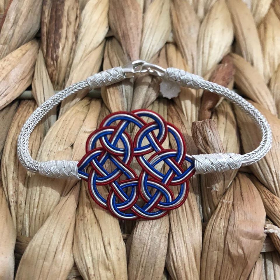 GÜMÜŞ KAZAZİYE AŞK DÜĞÜMÜ BORDO MAVİ BİLEKLİK