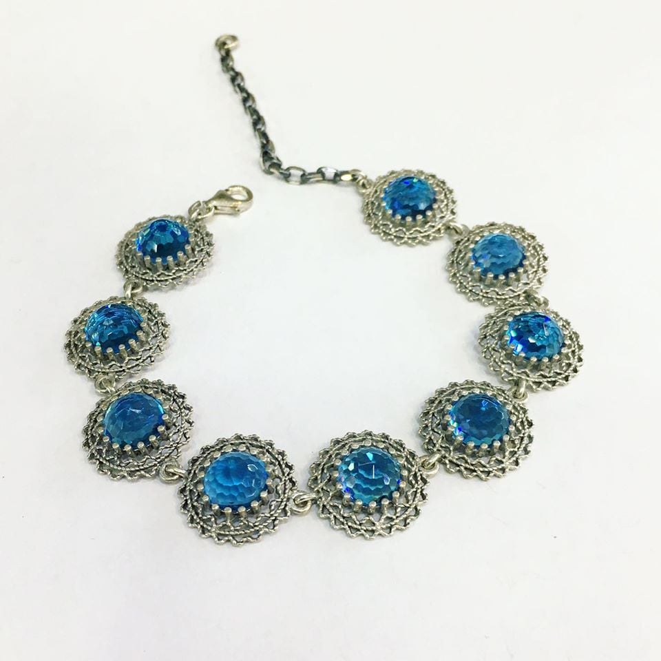 GÜMÜŞ TELKARİ AÇIK TURKUAZ TAŞLI BİLEKLİK