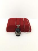 GÜMÜŞ DİKDÖRTGEN MARKAZİT VE SİYAH TAŞLI KOLYE