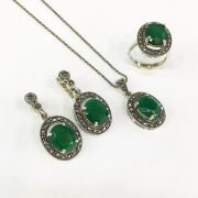 GÜMÜŞ MARKAZİT VE KÖK ZÜMRÜT TAŞLI SET