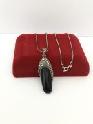 GÜMÜŞ MARKAZİT SİYAH TAŞLI DAMLA KOLYE