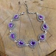 GÜMÜŞ TELKARİ İŞLEME AMETİST TAŞLI MOR BİLEKLİK