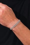 Erkek 10 mm Gümüş Tam Tur Beyaz Zirkon Taşlı Gurmet Zincir Bileklik