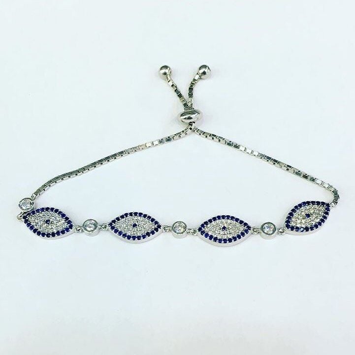 GÜMÜŞ MEKİK NAZAR BONCUKLU ASANSÖRLÜ BİLEKLİK